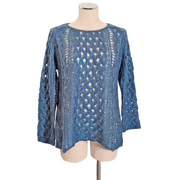 New MAX EDITION $118 Blue Gorgeous Crochet Knit Sweater Medium - Picture 1 of 2